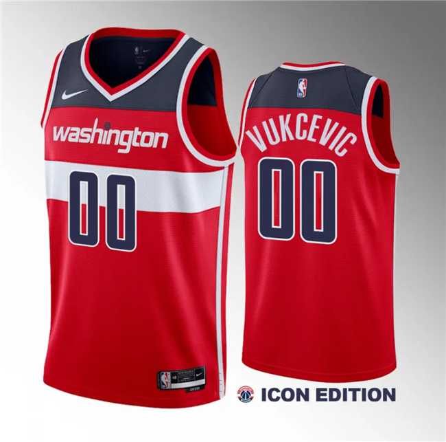 Men%27s Washington Wizards #00 Tristan Vukcevic Red 2023 Draft Icon Edition Stitched Jersey Dzhi->washington wizards->NBA Jersey